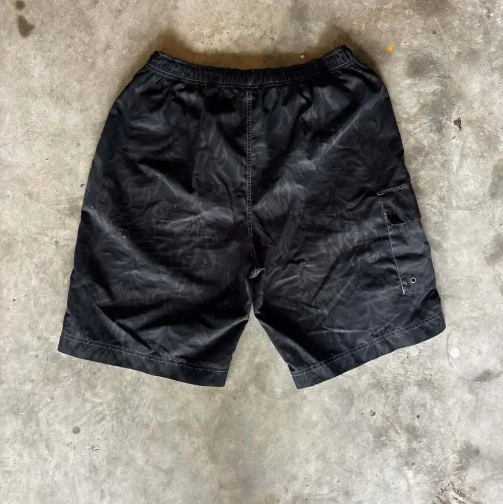 Vintage 90s tribal flames black board shorts surf skate